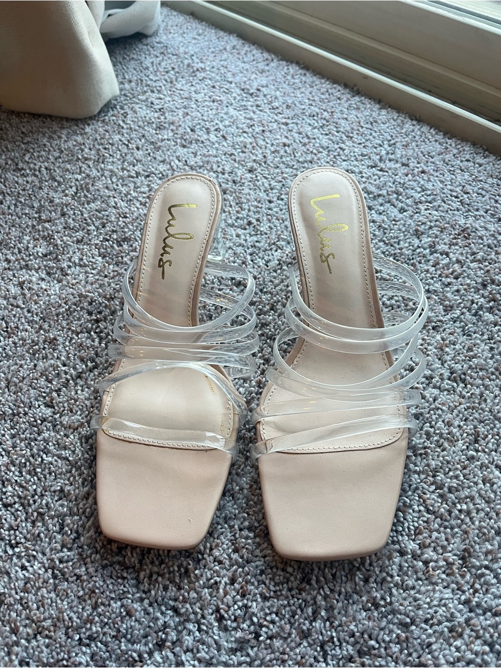 Lulu's Blush Nude Clear-Strap Square Toe Mules